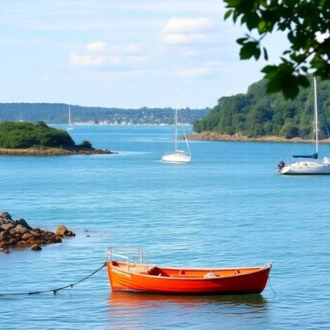 Scenic view of a bay near Harwich with boats.