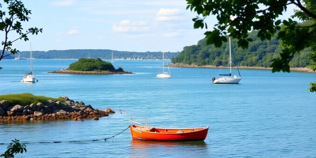 Scenic view of a bay near Harwich with boats.