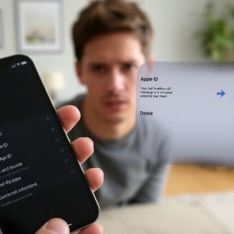 Person holding iPhone, looking concerned about Apple ID.