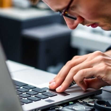 Technician repairing an Apple MacBook in Harwich.